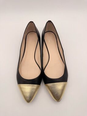 Black Gold Pointed Cap Toe Dressy Ballet Style Flats Women’s Size 8.5